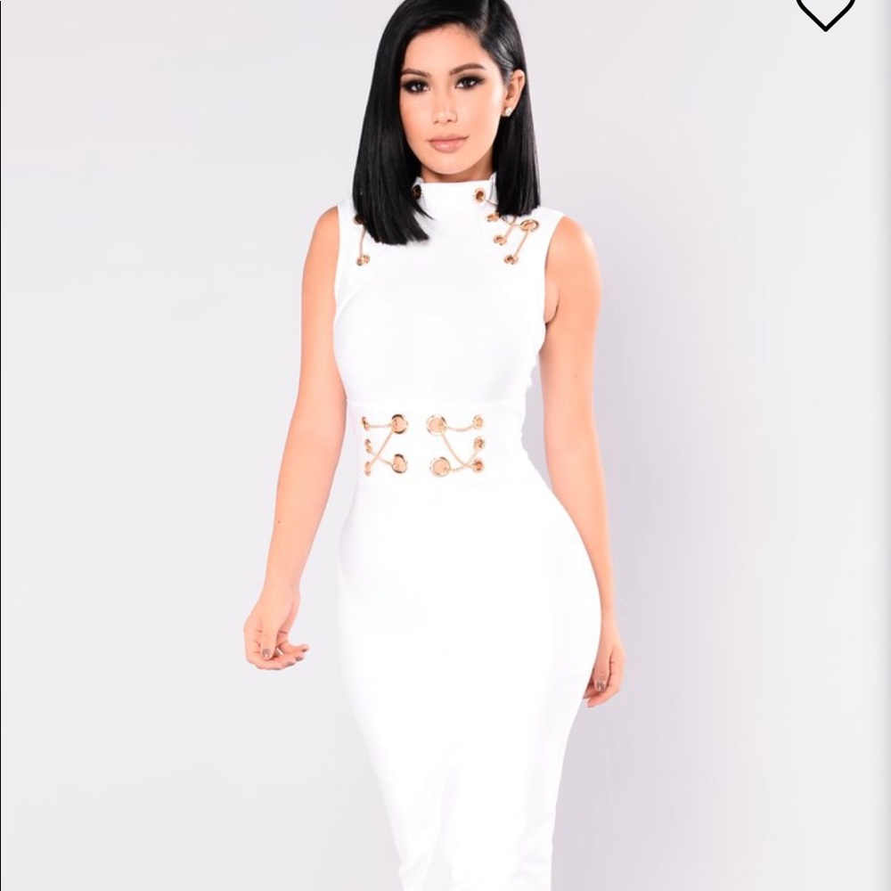 Fashion Nova White And Gold Bandage Dress